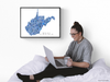West Virginia state map art print in blue shapes designed by Maps As Art.
