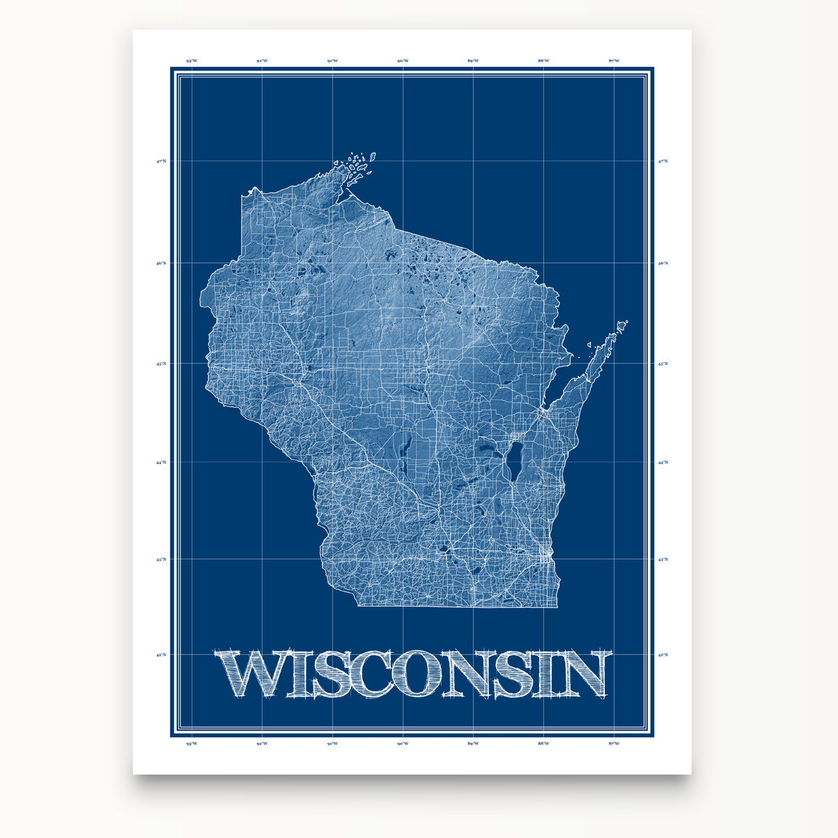Wisconsin Map Print, Blueprint — Maps As Art