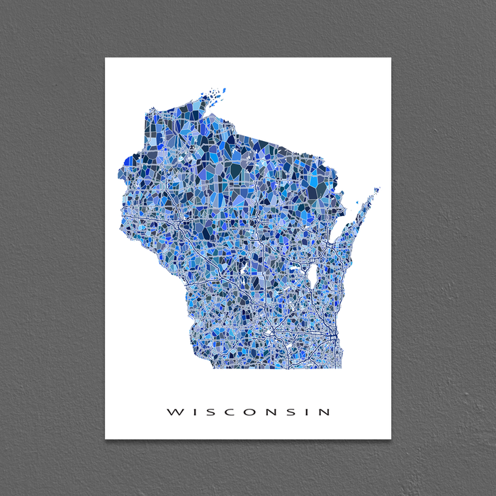 Wisconsin Map Blue Wisconsin Map Print, WI State — Maps As Art