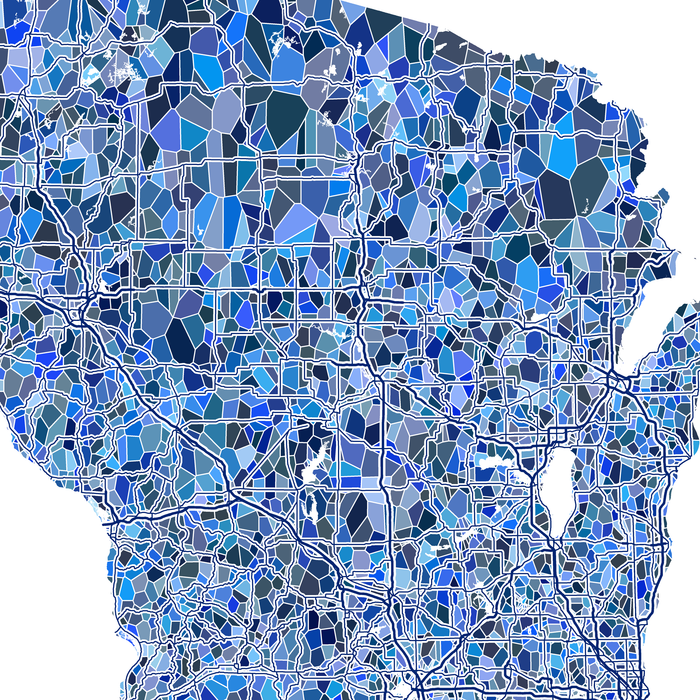 Wisconsin Map Blue Wisconsin State Map Wall Art Print Poster with Blue Geometric Design ...