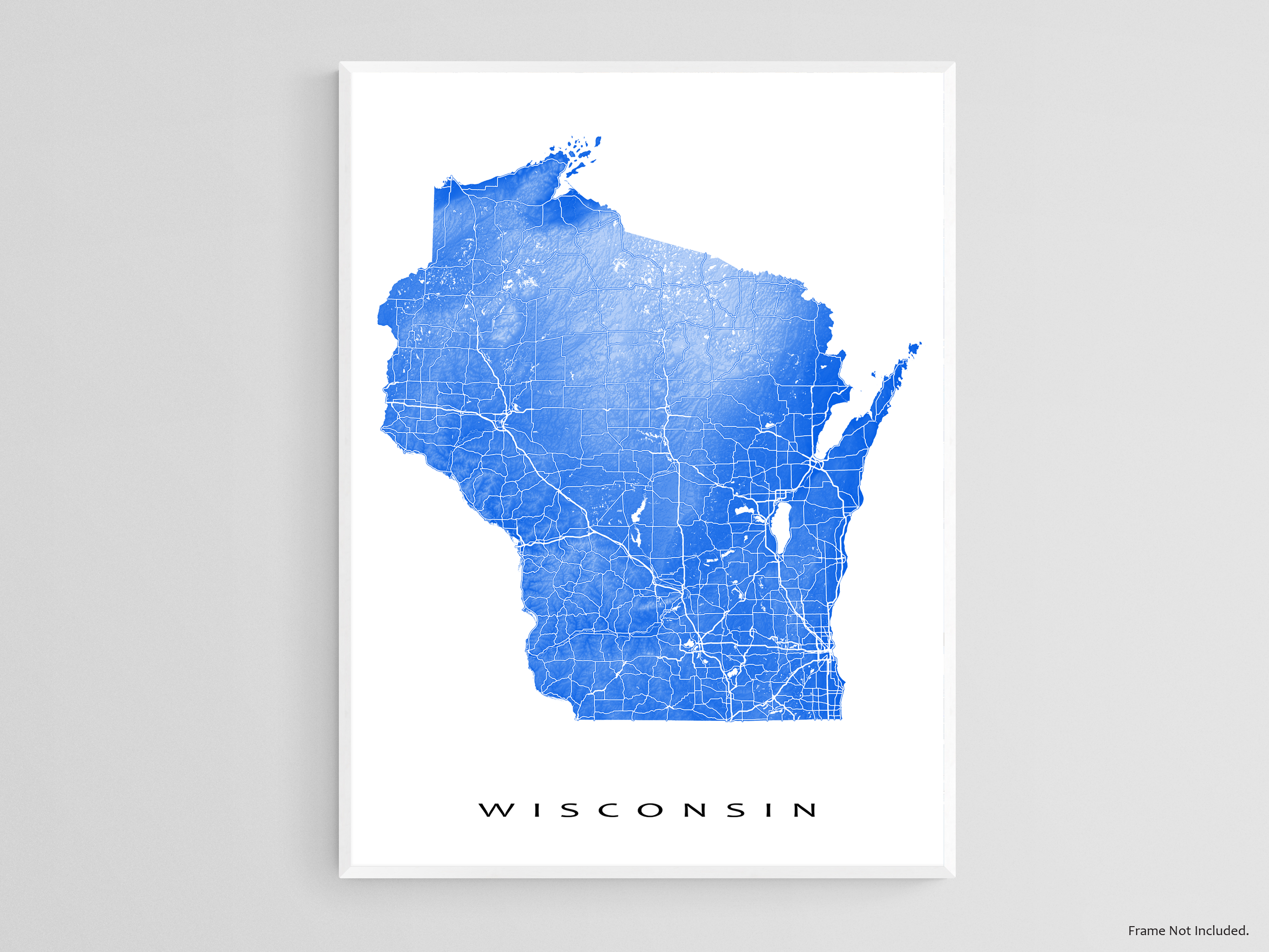 Wisconsin Map Print Poster, USA WI State Wall Art Road Maps, Milwaukee ...