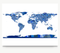 World map art print in blue shapes designed by Maps As Art.
