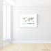 World map art print in colorful shapes designed by Maps As Art.