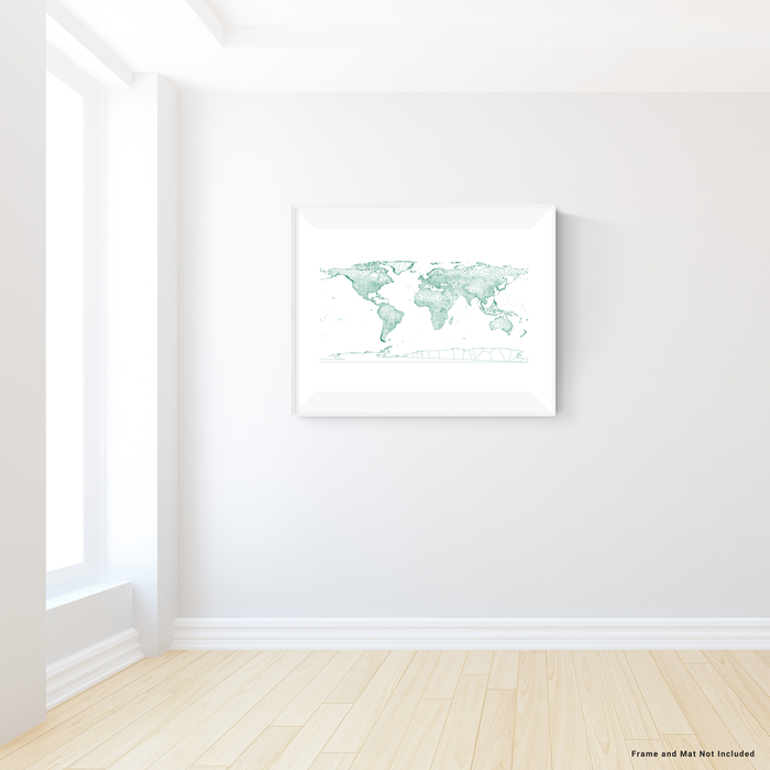 Geometric map of the world in Green designed by Maps As Art.