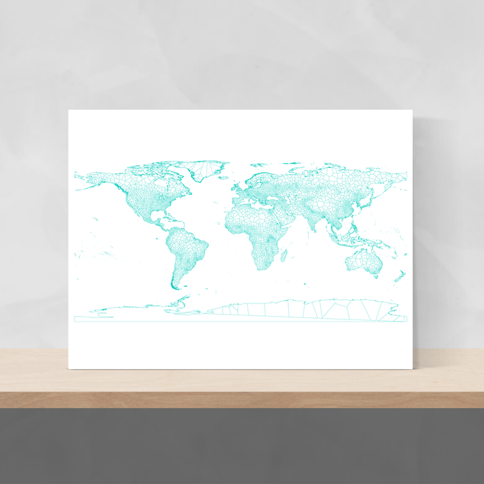 Geometric map of the world in Turquoise designed by Maps As Art.