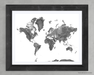 World map print with natural landscape in greyscale designed by Maps As Art.