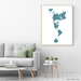 World map print (portrait orientation) with country boundaries in Marine designed by Maps As Art.