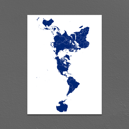 World map print with country boundaries in Navy designed by Maps As Art.