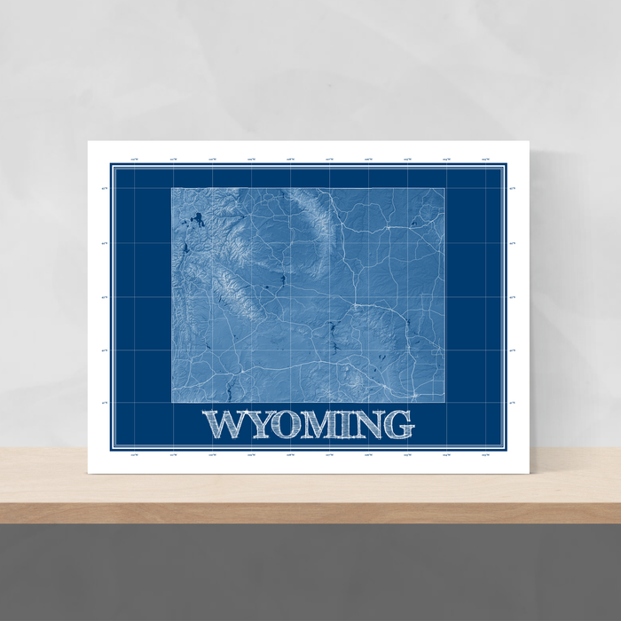 Wyoming state blueprint map art print designed by Maps As Art.